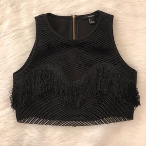 Forever 21 Black Fringe Crop Top